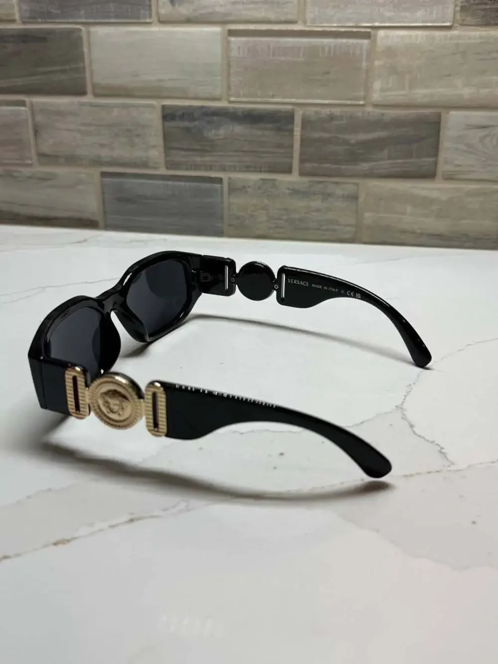 Versace VE4377 Black Logo Rectangular Sunglasses with Case and Box
